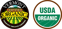 Vermont Certified Organic Logo and USDA Organic seals