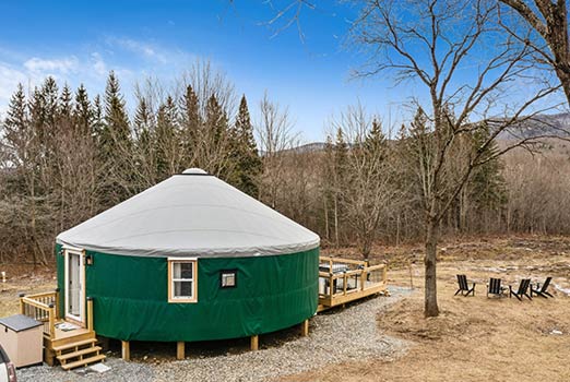 A winter photo of the Branon Family yurt rental property